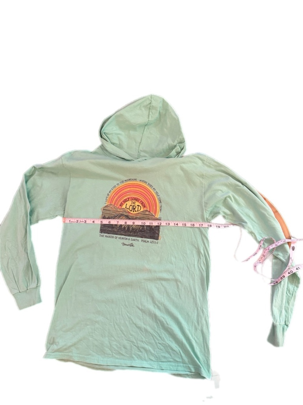 Blessed Girl Mint Green Hoodie Psalm 121 ChristianGraphic TopMedium Faith Based - Picture 5 of 8